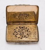 A Victorian silver vinaigrette, maker George Unite, Birmingham, 1867: of plain rectangular form,