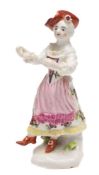 A Longton Hall figure of girl dancer: of small size,