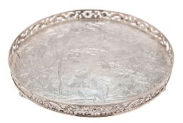 A Chinese silver circular tray, maker Wang Hing & Co ,