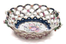 A First Period Worcester basket: of oval form with pierced lattice sides,