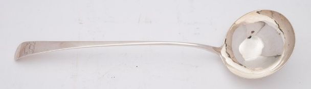 A George III silver Old English pattern soup ladle, maker William Chawner, London, 1772: crested,