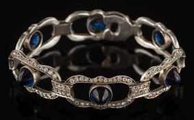 A mid 20th century blue and white paste-set bracelet: with six rectangular links,