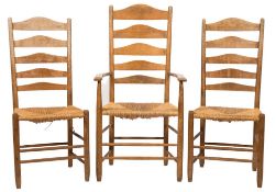 A set of five Nathan Neale oak and ash ladderback chairs,: including an elbow chair,
