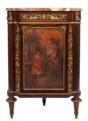 A French mahogany, decorated and gilt metal mounted Encoigneur:,