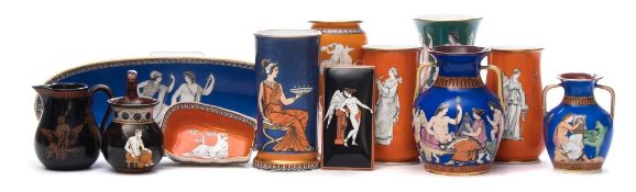 A group of twelve small pieces of Samuel Alcock and Copeland neo-classical porcelain: decorated