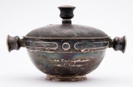 A George V silver porringer and cover, maker Alexander Clark & Co Ltd, Birmingham, 1926: inscribed,