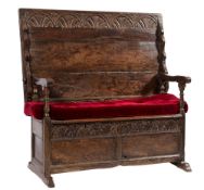 An early 18th Century oak monk's bench:,