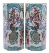A pair of Chinese porcelain hat stands or lanterns: of hexagonal form,
