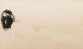 * Patrick O'Regan [b.1943]- Reclining Nude,:- bottom lower right pencil and wash drawing 33 x 55cm.