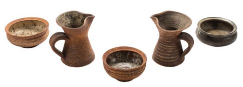 * Waistel Cooper (1921-2003) three stoneware bowls and two jugs: the former of shallow form,