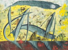 * John Tunnard [1900-1971]- Flying Fish and Angel Fish:- signed and dated '55 bottom left mixed