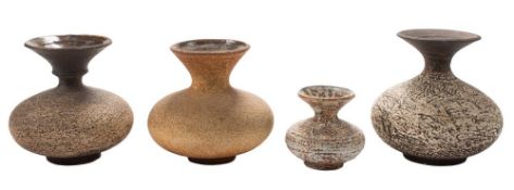 * Waistel Cooper (1921-2003) four stoneware vases: each of squat form with raised flaring neck