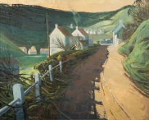 * Alan Cotton [b.1938]- Branscombe Village from the Road to Beer,:- signed oil on canvas 64 x 80cm.