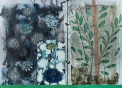 *Judith Cain (Contemporary) - Dark Pool & Lichen: signed, mixed media, 105 x 140cm.
