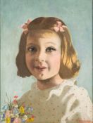 * Anna Katrina Zinkeisen [1901-1976]- Portrait of a girl with flowers:- signed bottom right oil on