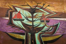 * Allin Braund [1915-2004] - Riverside Tree lithograph,:- signed,