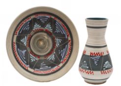 An Austrian vase and charger with geometric decoration, circa 1950s.