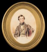 Attributed to George Richmond [1809-1896]- Portrait of Mr Dundas of Sion Hill, half-length seated,