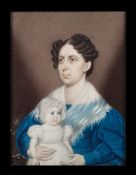 Attributed to W T Gosse Circa 1837- A miniature portrait of Mrs Thomas Bell of Selborne and her