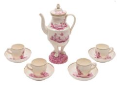 A late 18th/early 19th century Continental creamware part coffee service: painted in puce