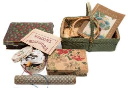 A collection of various embroidery silks and cottons:, together with a copy of Jacobean Embroidery.