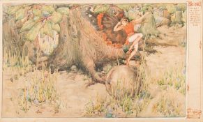 BOOK ILLUSTRATION : ' The Lawn Tennis Ball,' original watercolour by Sybil Tawse, 410 x 250 mm,