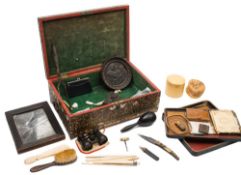 A mixed lot: including a Canton carved ivory card case (damaged), a Spanish bone mounted penknife,