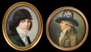 French School- A miniature portrait of a fashionable young man, head and shoulders,