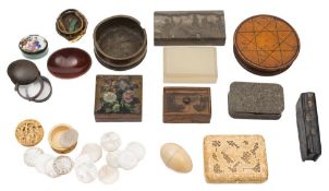 A mixed lot of works of art: including a 19th Century grey porphyry snuff box,