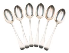 A set of six George III silver old English pattern table spoons, London 1791, maker William Chawner,