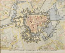 MONS & YPRES : two hand coloured maps after Tindal, 480 x 375 mm, f & g, c1740s.