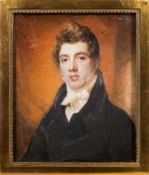 English School Circa 1840- A miniature portrait of a young man, bust-length,