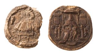 An Elizabeth I (1558-1603) wax seal and a similar James I (1603-1625) seal:, 15cm.