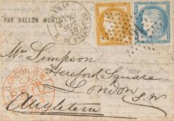 WITHDRAWN SIEGE OF PARIS : manuscript letter sent by balloon during the Siege of Paris,