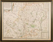 OVERTON, John - Hartfordiae Comitatus : hand coloured map, 480 x 395 mm, framed & glazed, c1713.