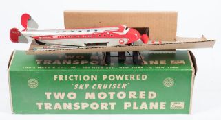 Marx Toys (USA) a tinplate Sky Cruiser Friction Powered two motor Transport Plane with siren:,