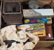 A collection of miscellaneous rolling stock, trackside building and accessories:,