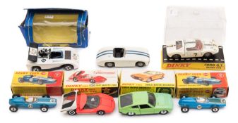 Six Dinky Sports cars and Racing cars:, two Cooper Racing Cars (240), Fiat Arbath 2000 (202),