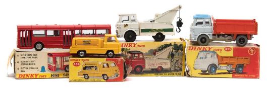 Four various Dinky vehicles:, Bedford TK Tipper (435), Bedford TK Crash Truck (434),