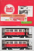 Lehmann LGB 2065 double Unit Rail-Car:, in cream and red with unused sticker sheet, boxed.