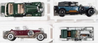 Three Franklin Mint 1/12th scale model vintage cars:, a 1907 Rolls Royce Silver Ghost,