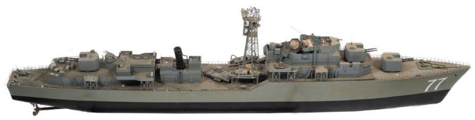 A radio control scale model of the Royal Navy Whitby-class Type 12 frigate HMS Blackpool:,