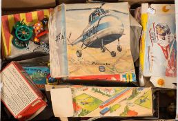 Mettoy and other European makers a group of various tinplate toys:, including helicopters,