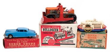 Marx Toys (USA) a tinplate clockwork Sparkling , Climbing Bulldozer Tractor:,