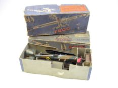 Two Frog Interceptor Mk4 aircraft:, one in camouflage finish with RAF roundel and call sign K8672,