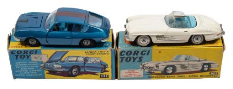 Corgi No 303s Mercedes Benz 300SL Open Roadster:, white with blue interior and white wall tyres,