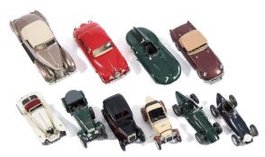 A group of 1/43rd scale white metal cars:, including a Grand Prix Models Jaguar Mk 2,