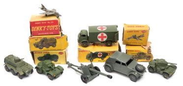 Dinky Military group:, Military Ambulance (62), two Armoured Cars (670),