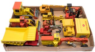A Dinky Construction vehicles group:, Aveling-Barford Centaur, Tractor Shovel, Shovel Dozer,