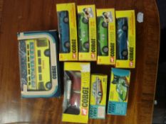 A group of various Corgi cars:, comprising No 330 Porsche Carrera 6, two No 316 Ford GT 70,